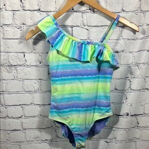 Kids Swim One Piece - Blue and Green Striped